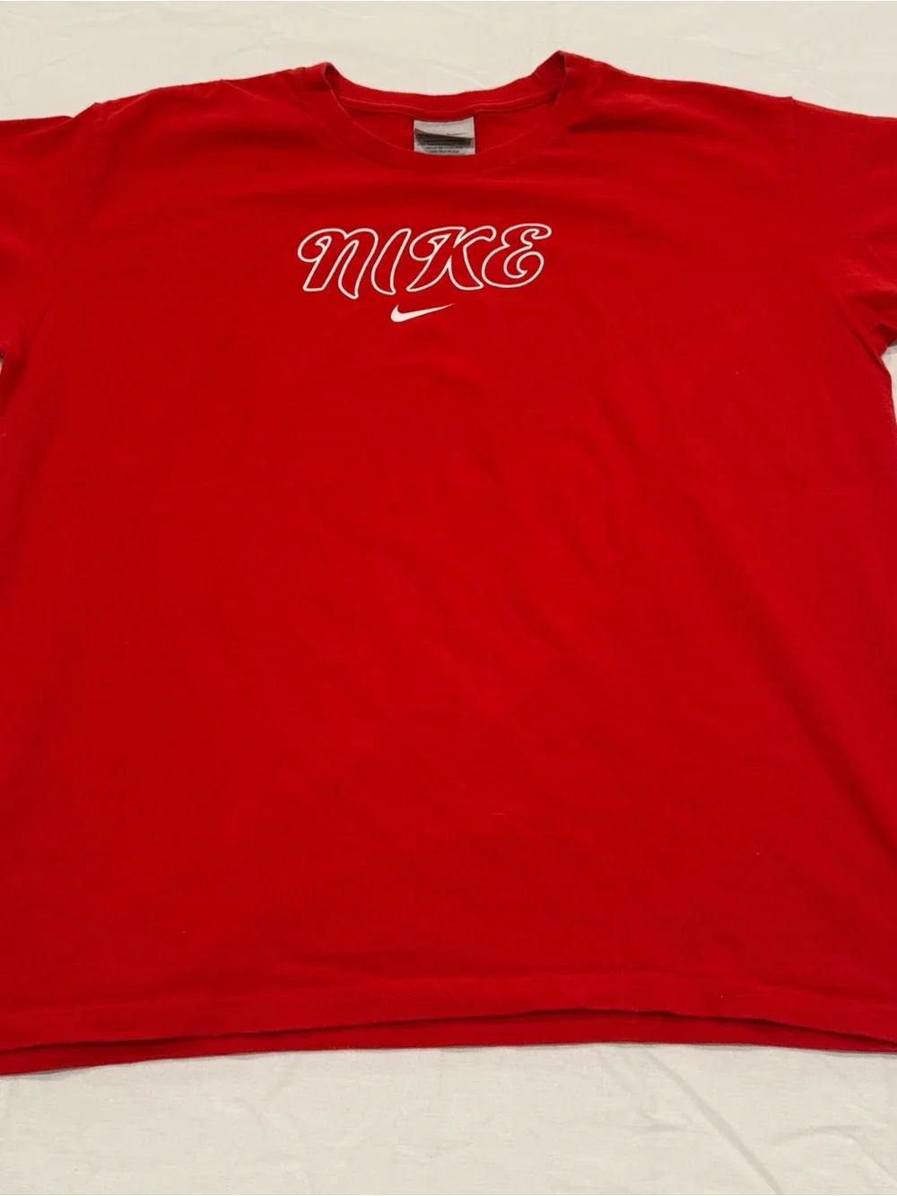 Vintage Nike Mid Swoosh Spell Out Graphic Solid Red Mens T-Shirt Size XL Y2k - Picture 3 of 5